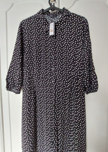 M&S Collection Black Ivory Polka Dot Spotted Puff Sleeve Maxi Shirt Dress Uk 20 - Picture 4 of 12