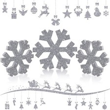 3 Pieces Christmas Wooden Snowflake Sign Decoration Winter Snowflake Tabletop...