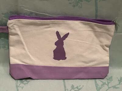 New Canvas Easter Cosmetic Makeup Zipper Bag w/ Bunny Rabbit Design