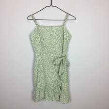 Altar’d State Dawson Dress Size S Womans White Green Animal Ruffle Hem Side Wrap