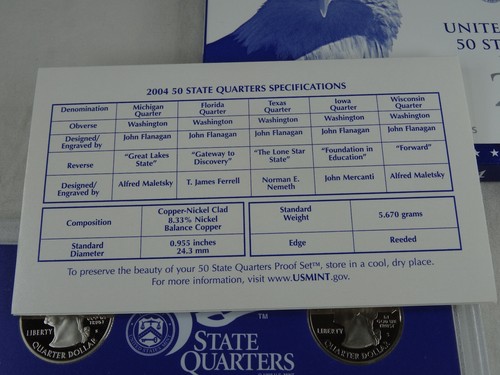 (10) 2004-S US Mint Statehood Quarters Proof Set 50 Coins Box & COA OGP Cameo - Picture 5 of 6