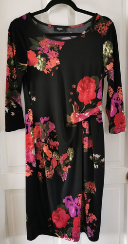 KLASS DRESS BLACK/RUBY 3/4 SLEEVE SCOOP NECK SIZE 10