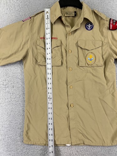 Boy Scouts of America Uniform Shirt Youth Large Beige 100% Nylon READ - Picture 10 of 14