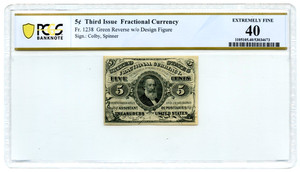 3rd Issue US Fractional Currency 5 Cents Fr# 1238 Green Reverse | PCGS XF 40