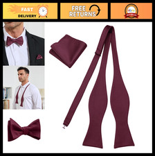 Men's Self Tie Bow Tie Pocket Square Set - Formal Woven Black Bow Ties
