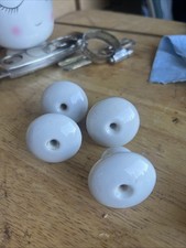 Vintage Lot Of 4 White Porcelain Mushroom Drawer Cabinet Knob Pulls 1 1/2 Dia