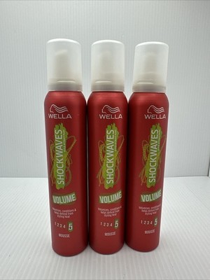 3 Wella Shockwaves Volume Hair Styling Mousse Hold #5, Volumizes and Conditions