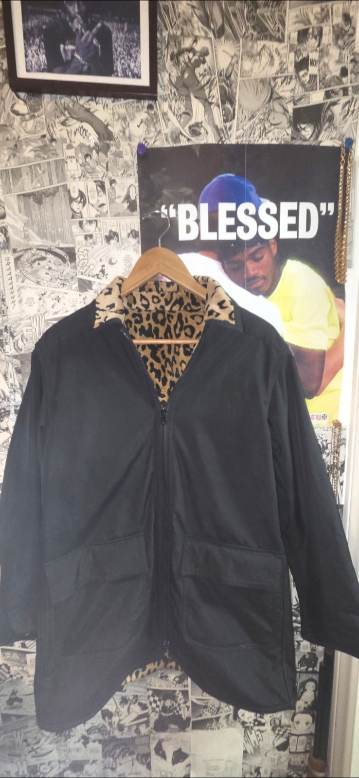 Reversible Leopard Print Black Jacket Full Zip Po… - image 2
