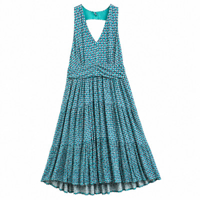 Maeve Dress 2X Maxi Blue Geometric Halter Sleeveless Tiered Lined Boho Sundress