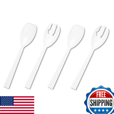Table-Mate TBLW95PK4 Reusable Plastic Fork/Spoon Serving Set, White, 12-Pack