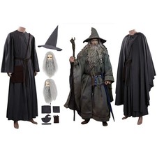 The Hobbit Gandalf Costume Halloween Cosplay Wizard Outfit Cloak+Wig Hairs+Beard