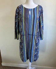 J. Peterman Striped Kaftan sheath Dress sz XL 100% cotton boho made in india