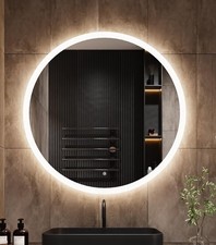 28" Round LED Bathroom Mirror w/ 3D Edge Backlit Dimmable 3 Color Temp Anti-Fog