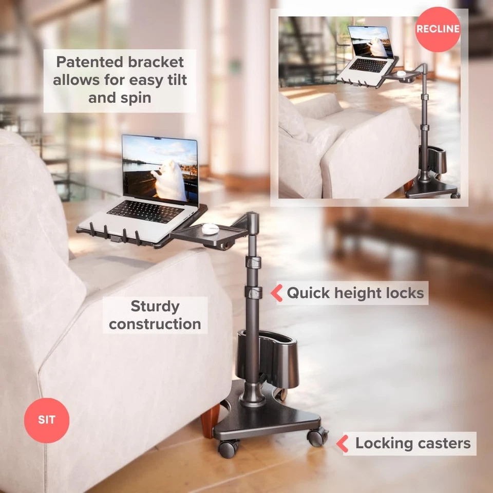 Soporte ajustable para computadora portátil G2 Deluxe - Escritorio rodante para computadora y mesa ergonómica para... Foto 2 de 4