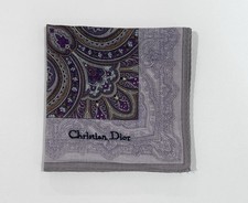 Handkerchief Man Christian Dior Purple Gray Paisley Pocket Square Cotton 18  