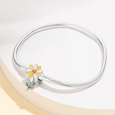 KUNSIR 925 Sterling Silver Daisy Flower Charm Bracelet Women Snake Chain Gifts