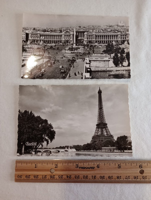 Postcard RPPC Paris France Eiffel Tower & Chantal Concorde Place 1950s