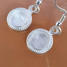 925 Sterling Silver 3mm Round Bezel Hook Earr...