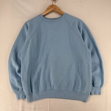 Vtg Hanes Sweatshirt USA Made Crewneck Raglan Cotton Acrylic 50/50 Light Blue L