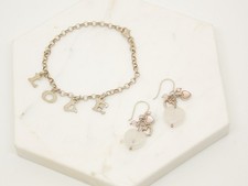 Sterling Silver 'LOVE' Charm Bracelet & Quartz Drop Earrings