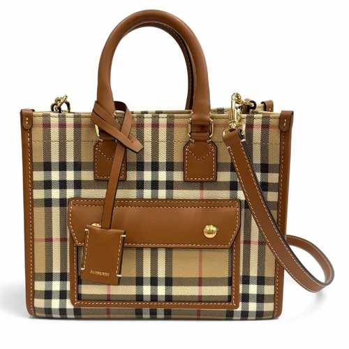Excellent condition BURBERRY 8097566 NOVA CHECK Pattern Leather Mini Freya Tote
