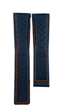 22mm Navy/Orange Genuine Leather Monaco Strap/Band fit Tag Heuer Watch Clasp