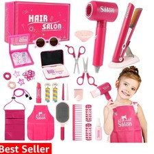 45PCS Hair Salon Toys for Girls Pretend Play Set, Kids Dress Up Beauty Kit wi...