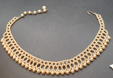 Vintage Faux Pearl Collar Necklace 15" Cream White Choker Bridal Wedding Gift