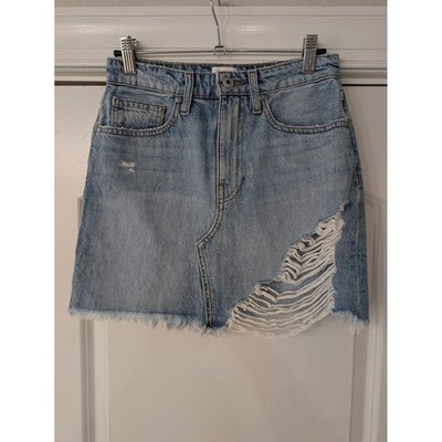 Jonathan Simkhai Standard Linnea Bicg Rise  Distressed Denim Mini Skirt 24 NWTs
