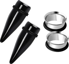 2 Pairs Black Acrylic Ear Tapers and 316L Stainless Steel Gauge:7/8" 22mm