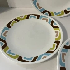 Corelle Livingware Squared 4 Dinner Plated Turquoise Celadon Brown 