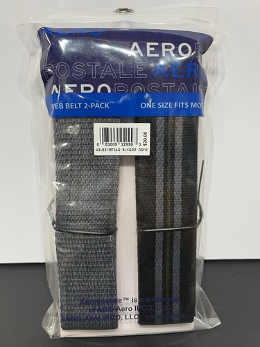 2-Pack Aeropostale AERO Web Belt Men's Solid Black & Gray with Stripe Fits Most - Picture 4 of 4