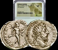 161-180 AD Marcus Aurelius Ancient Roman Silver Denarius Coin NGC VF Very Fine