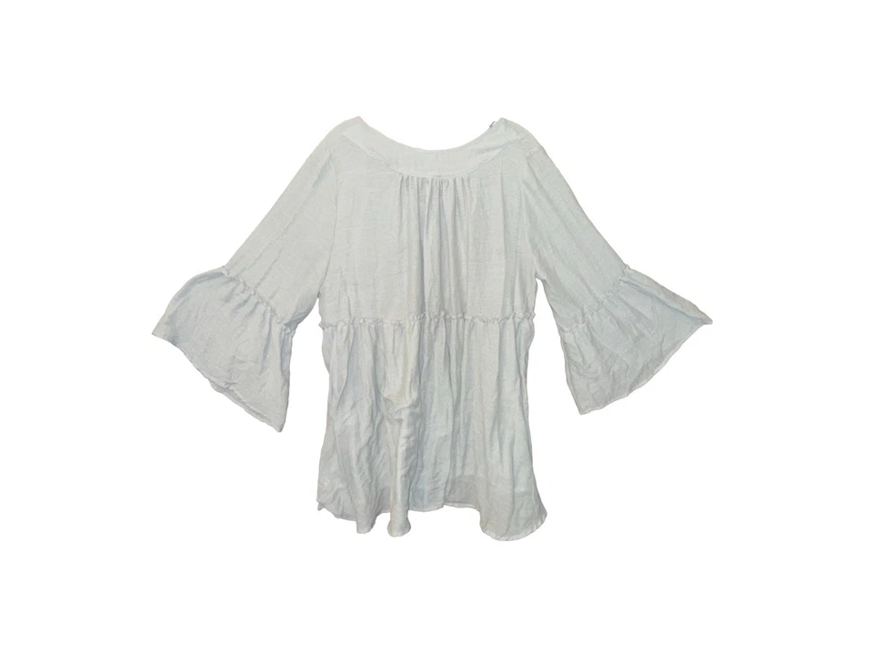 Women’s Tiered Peasant Blouse w/Bell Sleeves & Tie Neckline x Easel, Size L - Image 4 of 4