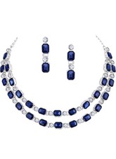 Indian Bollywood Wedding Silver Plated Crystal Jewelry Choker Necklace Set Blue