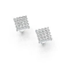 Sterling Silver Cluster Stud Earrings with White Topaz or Moissanite