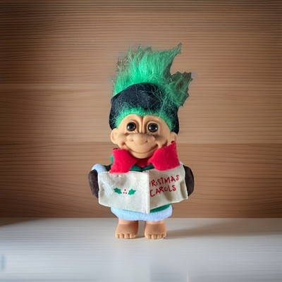 Russ Troll Puppe Weihnachtslieder Junge grüne Haare 5 Zoll Weihnachtslieder Vintage 90 er