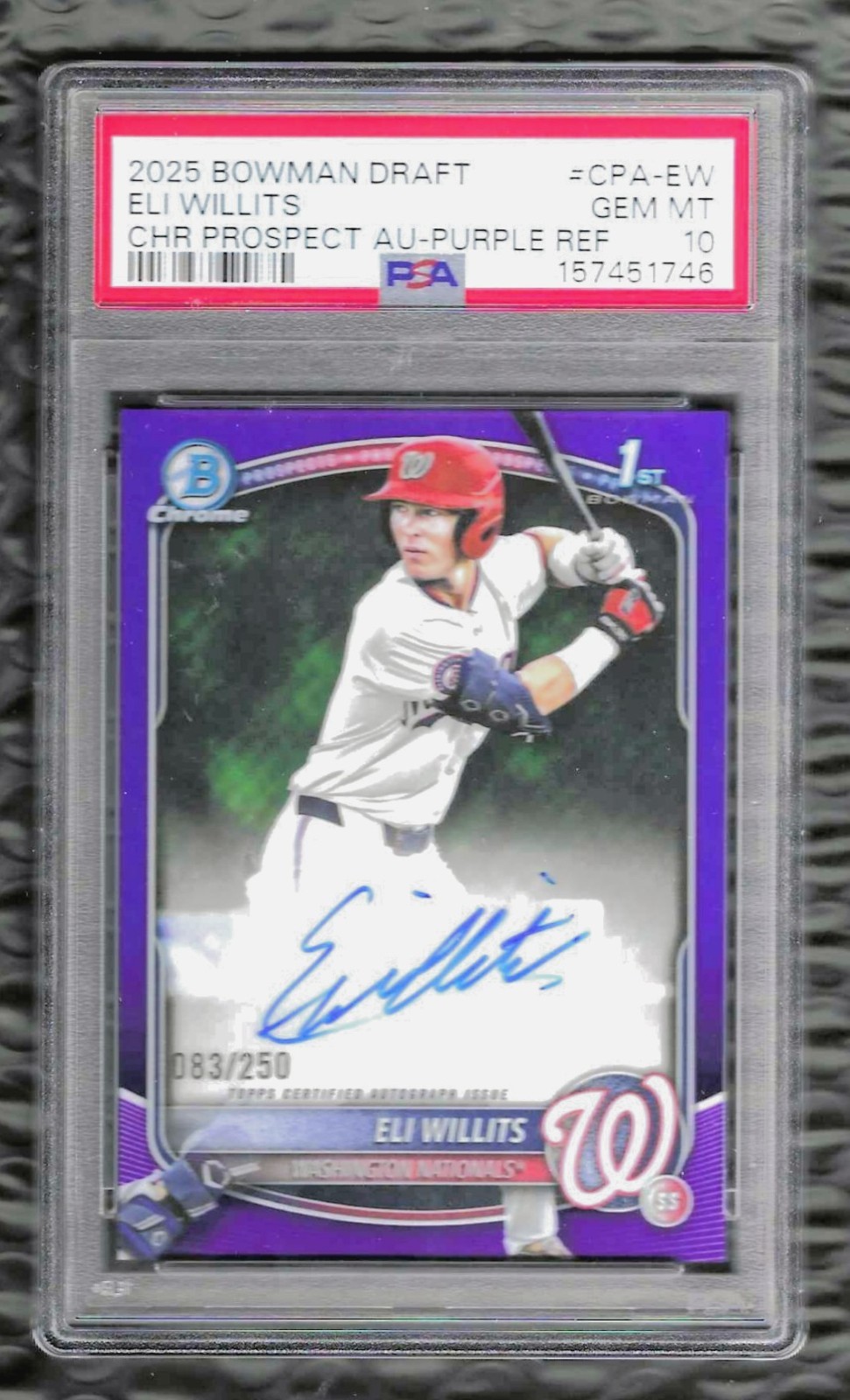 2025 Bowman Chrome Eli WIllits Purple Rookie Auto Refractor PSA 10 Gem Mint