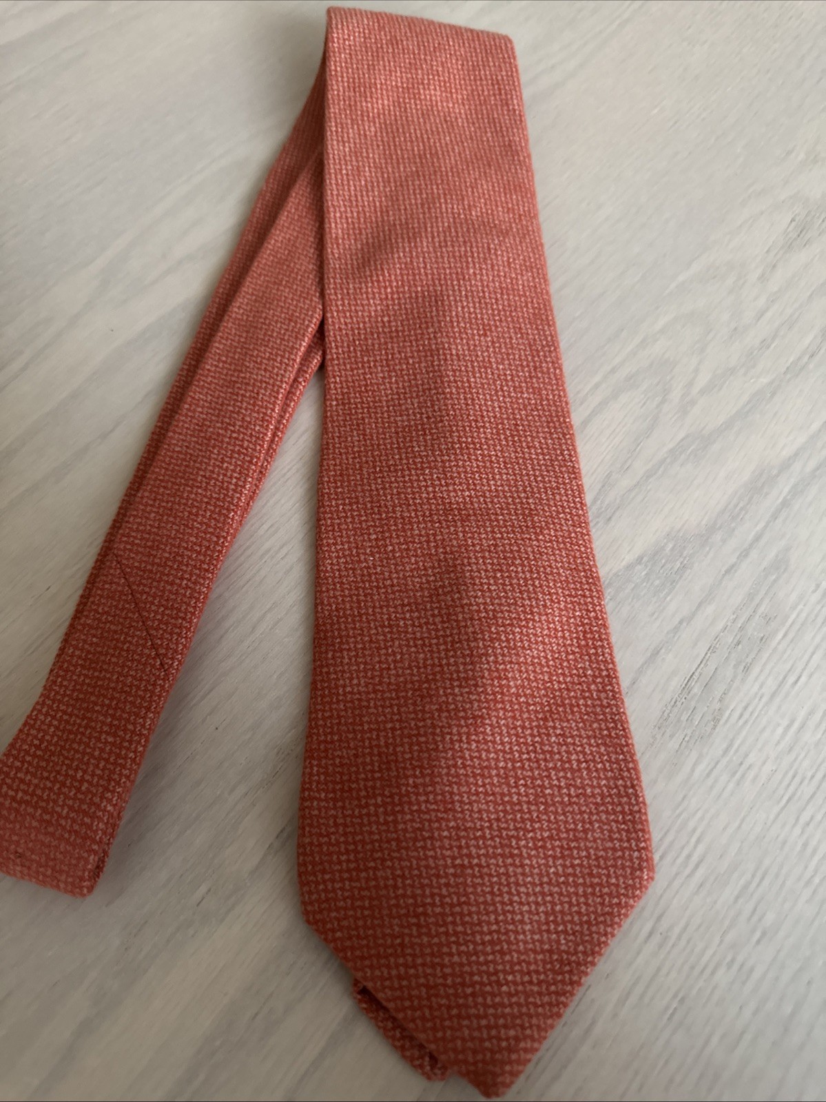Drake’s Men's Cashmere Tie Orange Houndstooth Made In England 3.75x59