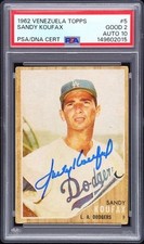Sandy Koufax 1962 Topps Venezuelan Auto Hand Signed PSA 2 Auto 10 Pop 1 Rare #5