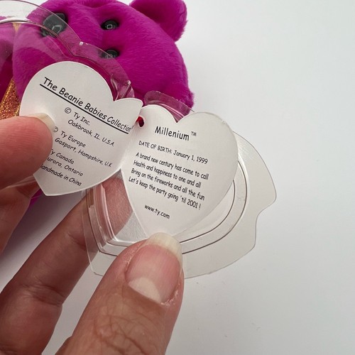 Vintage TY 1999 Beanie Baby Millenium Viola Rosa Orso Ritirato - Foto 3 di 7