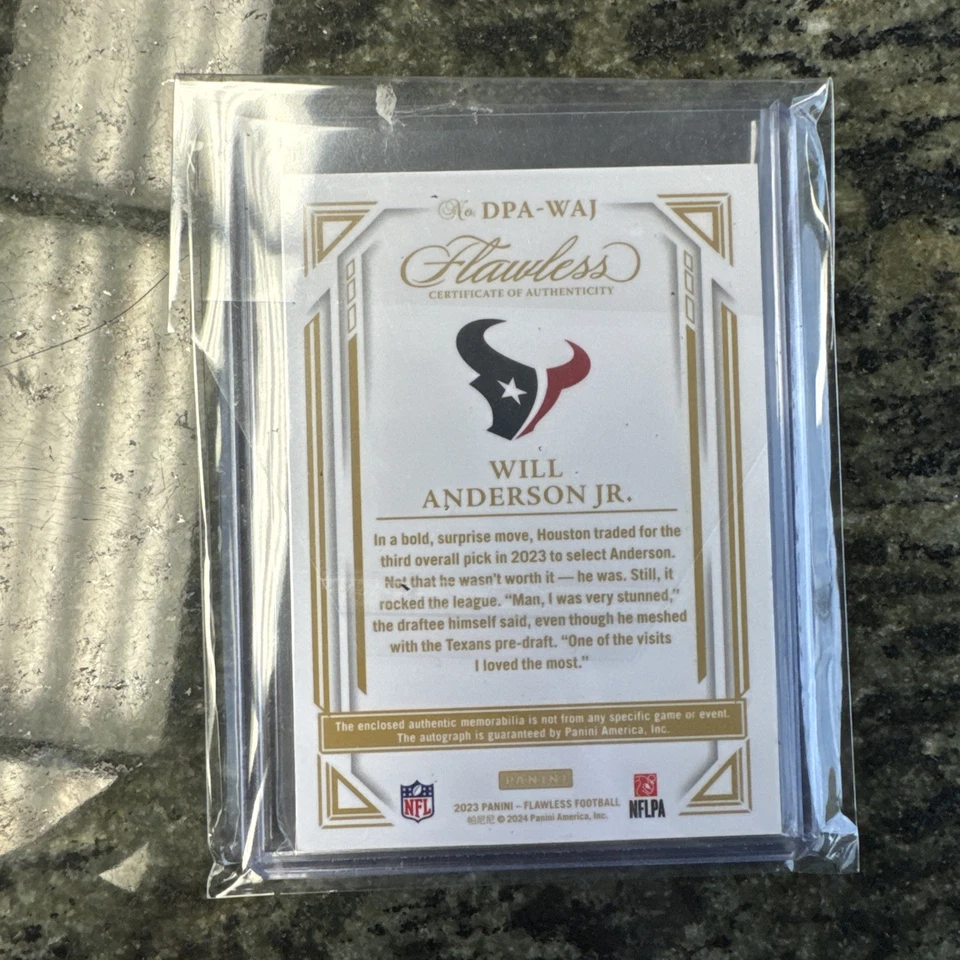 2024 Flawless Will Anderson Jr. 2023 Rookie Dual Patch Auto RC Silver /20 - Image 4 of 4