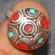 Nepali Tribal Nepali Tribal Tibetan Turquoise Red Coral Ring US 6 JW