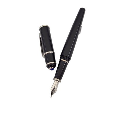 Cartier Diabolo Fountain Pen Black Platinum Silver Trim 18k Gold Medium Nib Box