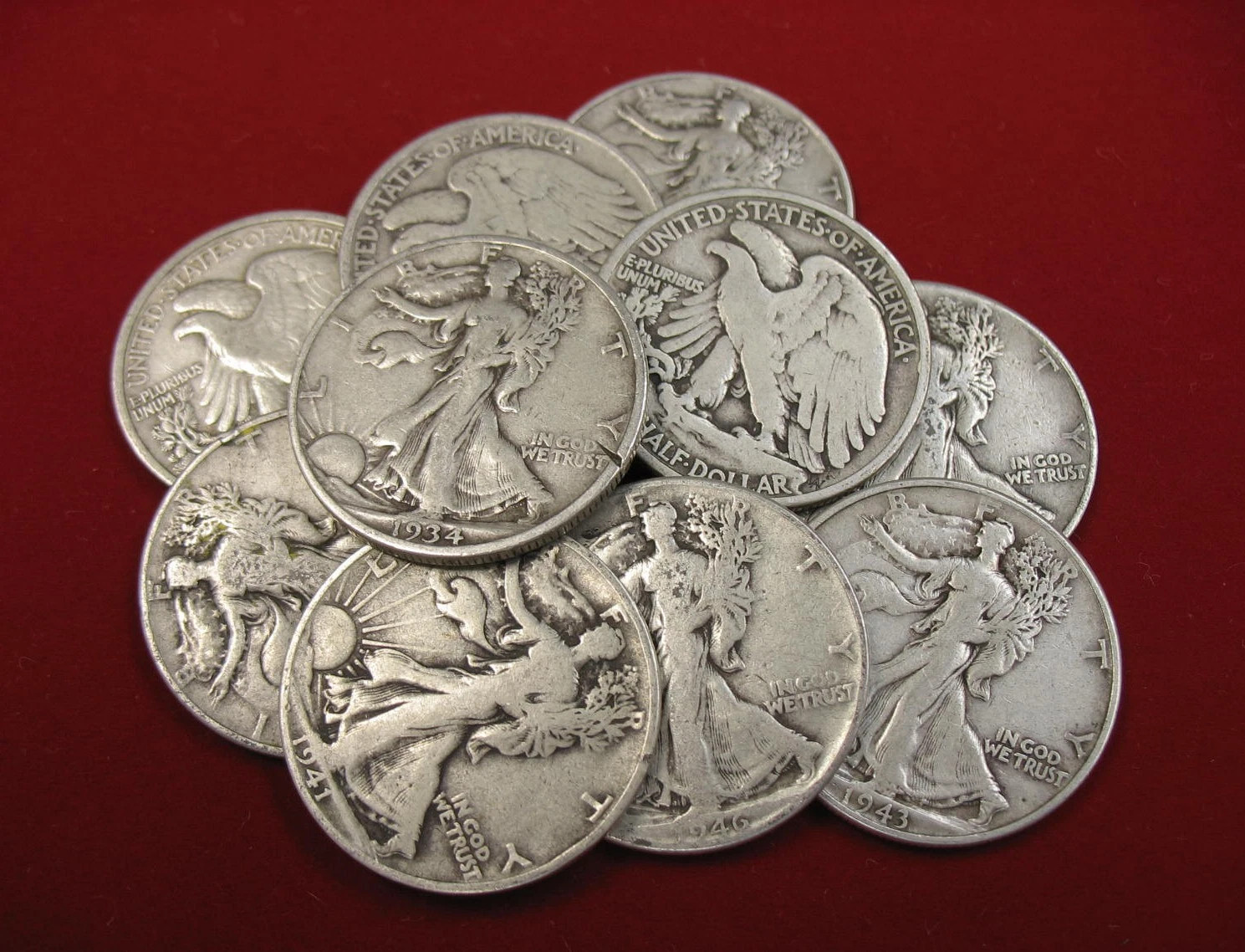 90% Siver Walking Liberty Half DolIar Lot of 5