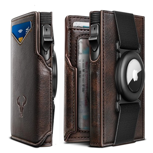 ZECICO Slim RFID Blocking Front Pocket Wallet - 12 Card Slots, Money Clip, AirTag Pocket, Carbon Black & Orange