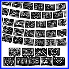 4 Pack 59 ft Mexican Papel Picado Banner,Black Plastic Material, Mexican Ta...