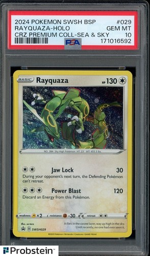 2024 Pokemon Rayquaza SWSH029 Crown Zenith Sea & Sky Pixel Cosmos Holo PSA 10