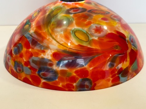 Pantalla Millefiori vintage de cristal artístico de Murano, naranja multicolor, 12 3/4" de diámetro - Imagen 3 de 4