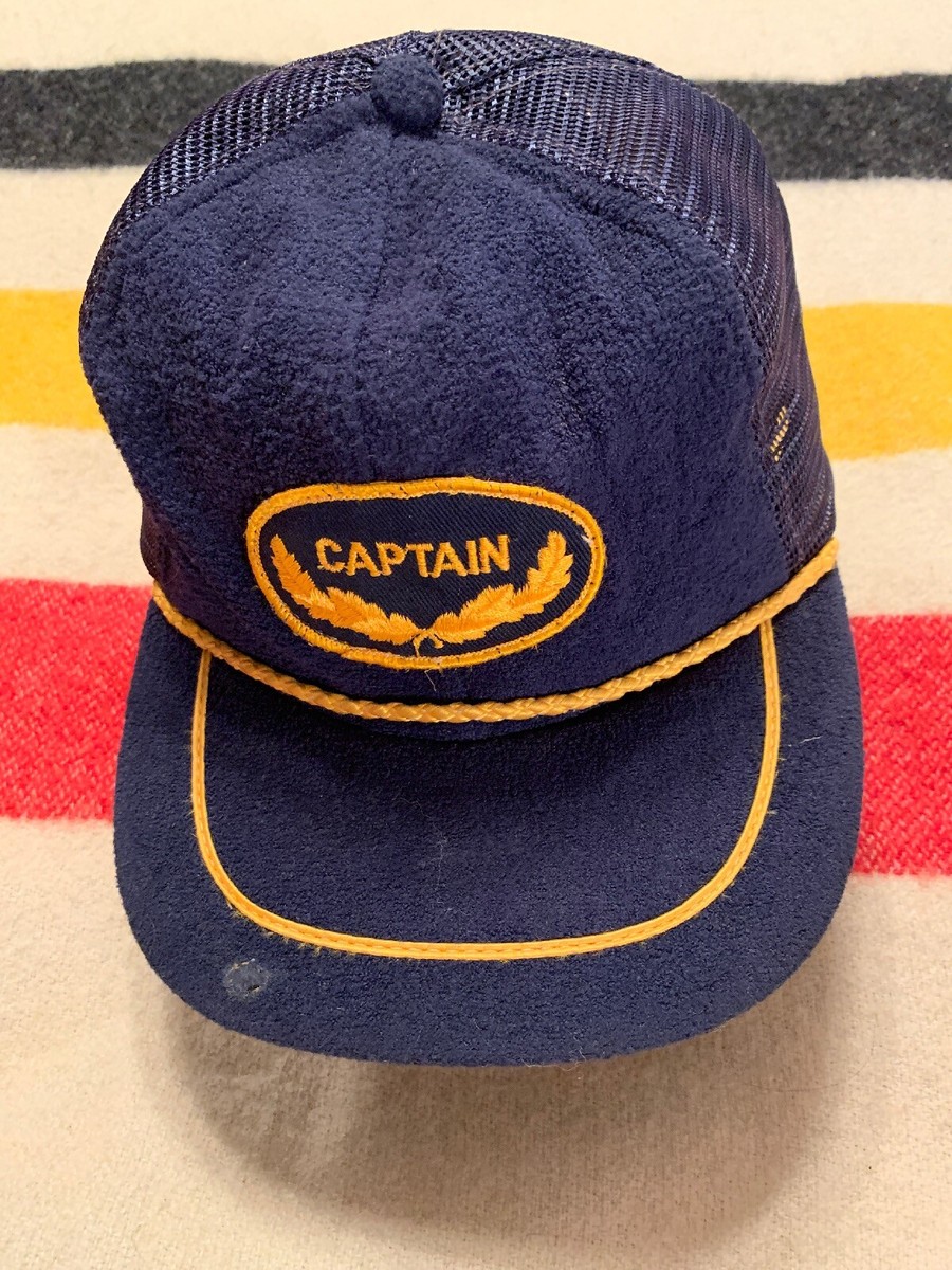 Vtg Captain Trucker Snapback Hat Men's Navy Gold | eBay
